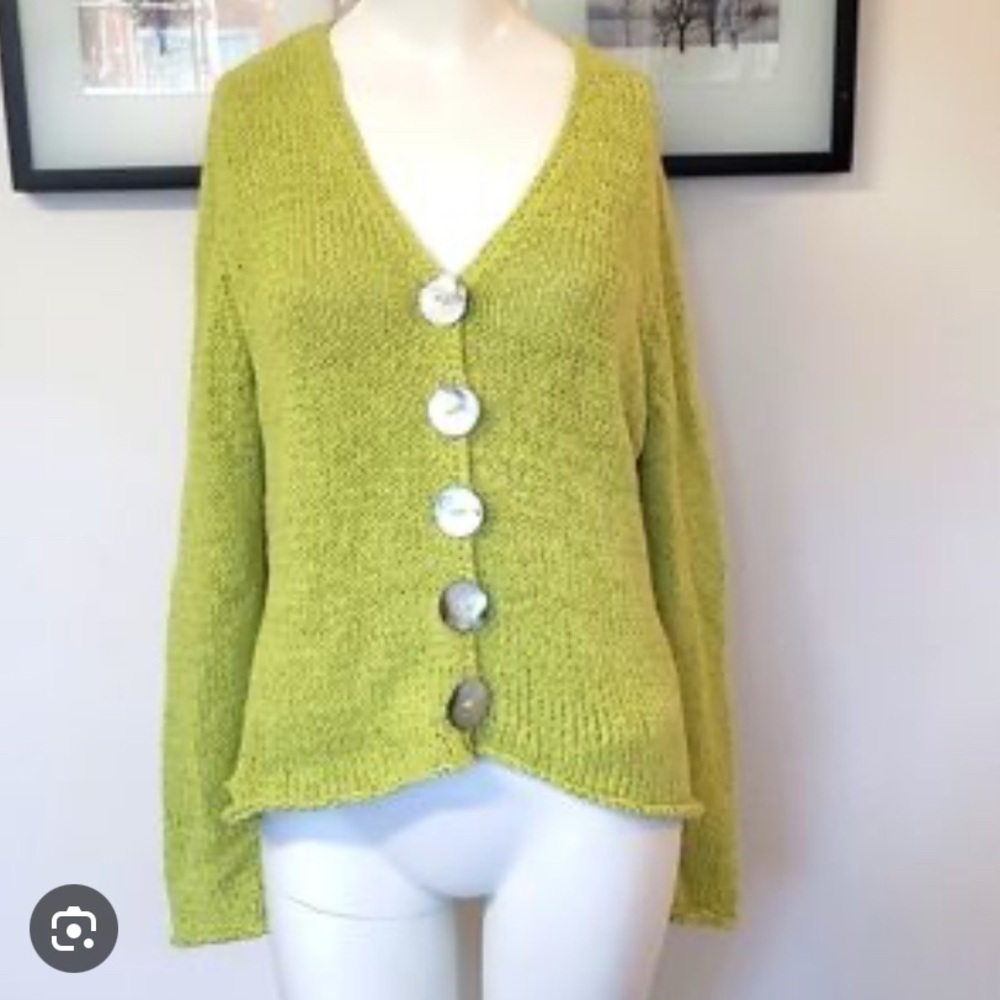 Pure Green Hand Knit 100% Cotton Cottagecore Cardigan Sz M/L Canadian Made